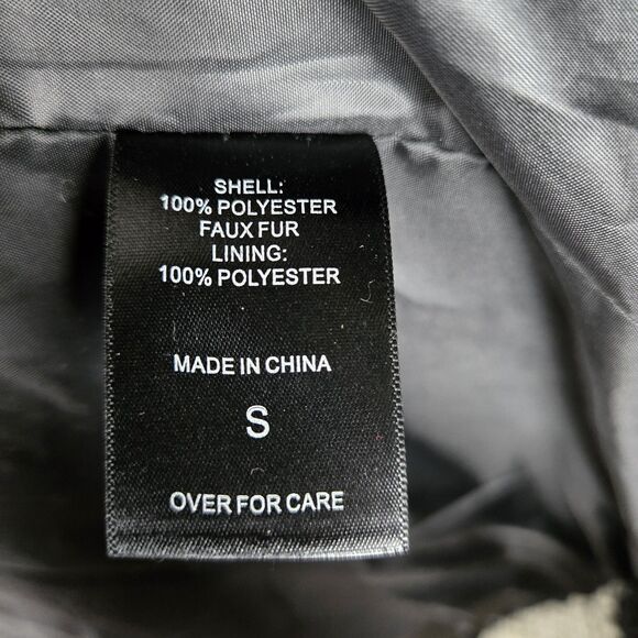 Forever Audrey Teddy Faux Fur Trench Coat Sz S Color Block Tan Gray Black - Picture 4 of 5